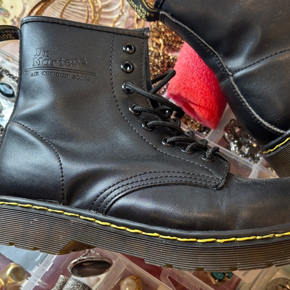 Dr. Martens Black Leather Lace-Up Boots with Yellow Stitching - Picture 3 of 9